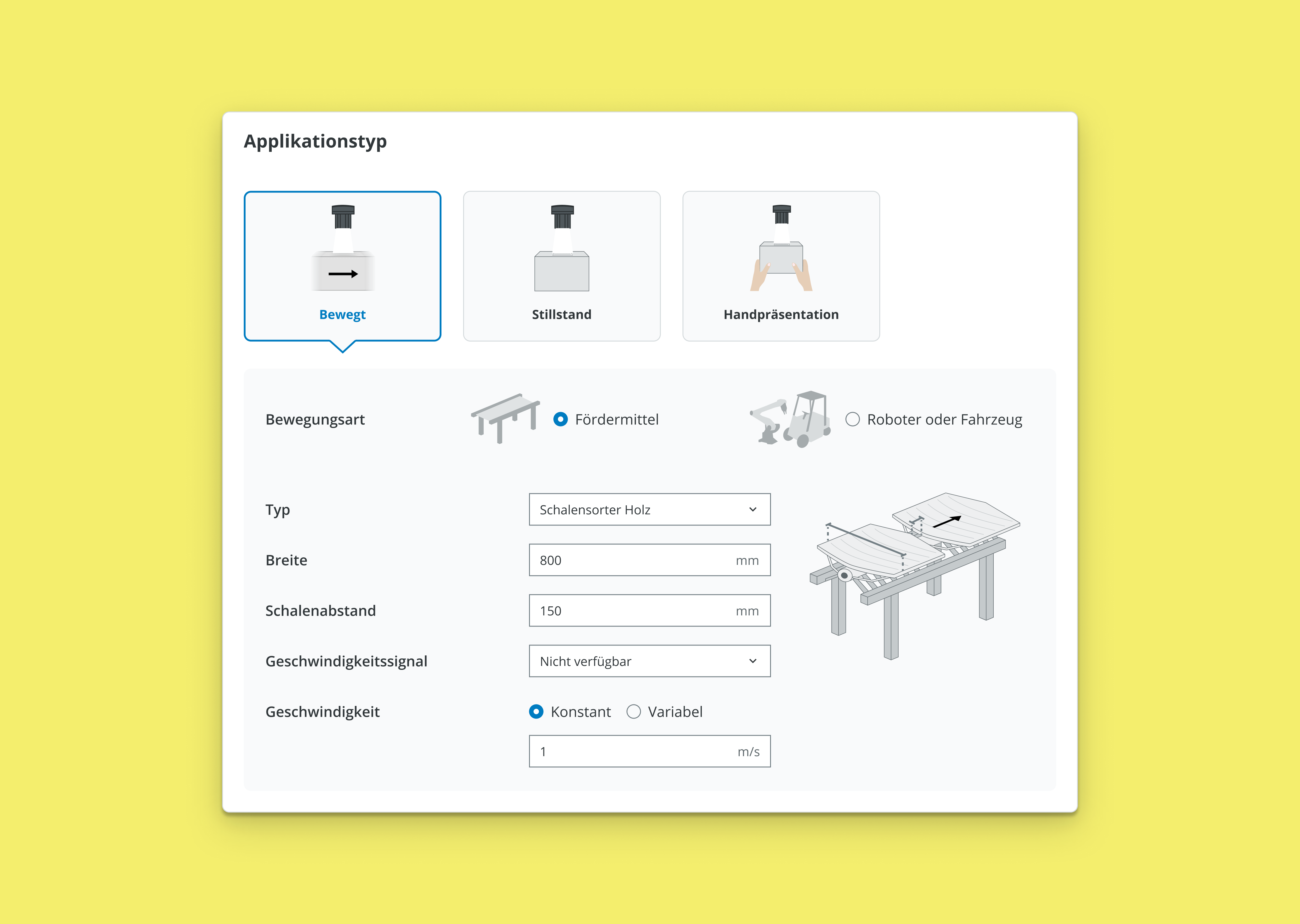 Ein Beispiel einer UI Card aus einem Programm zur Sensorparametrierung